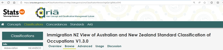 Statistics New Zealand ANZSCO tool An image showing the home page of the Statistics New Zealand ANZSCO tool.