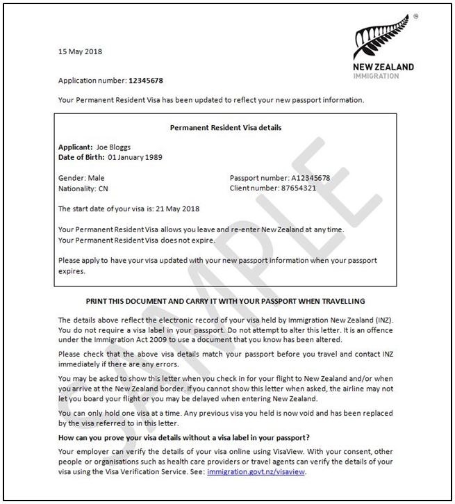 An example of a Permanent Resident Visa eVisa