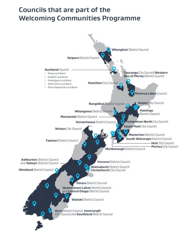 Map of welcoming communities councils Map showing the location and names of the welcoming communities councils